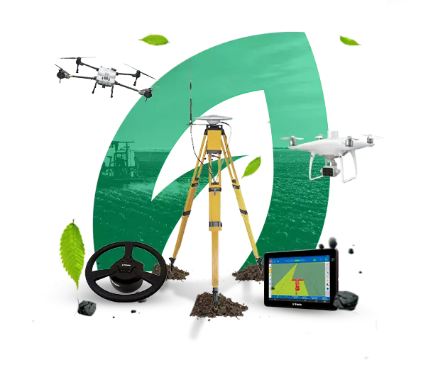 Equipos de tecnología agrícola sobre logo de Agtrac